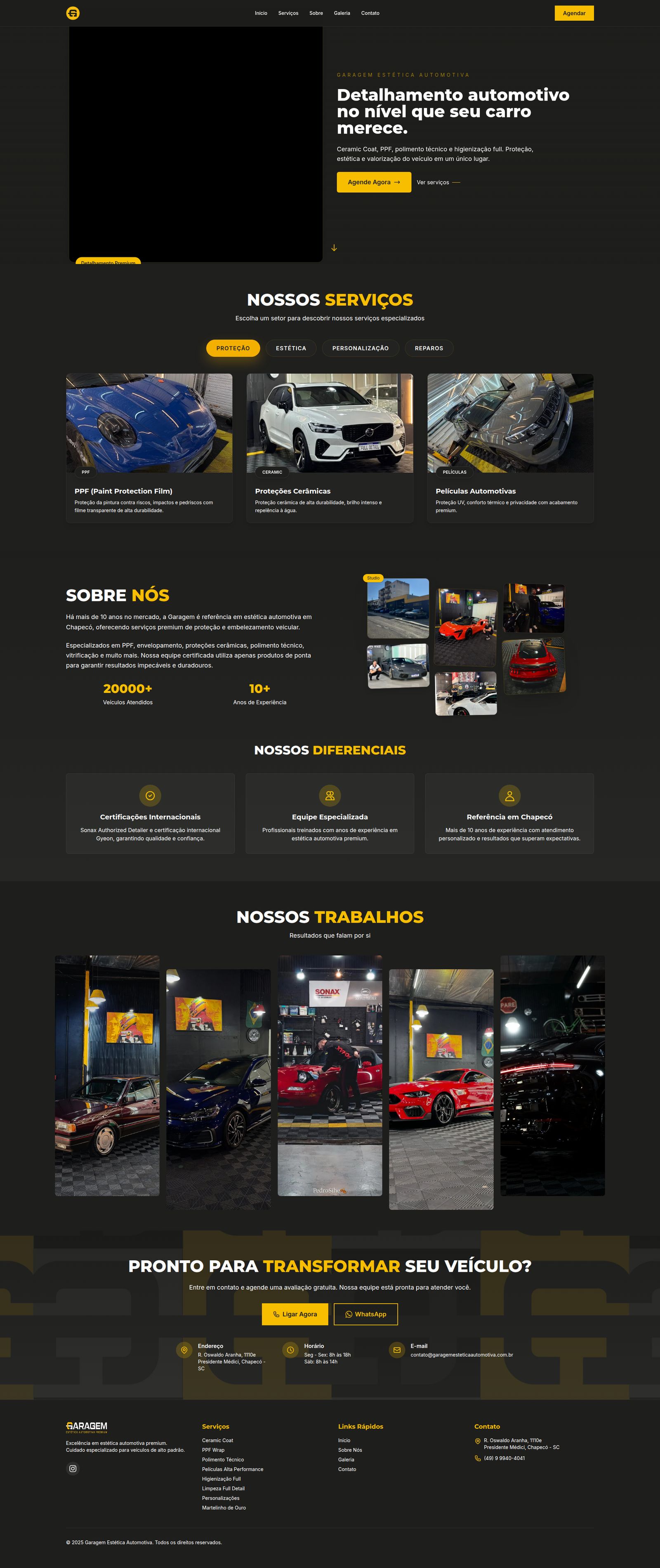 Site de estética automotiva Garagem